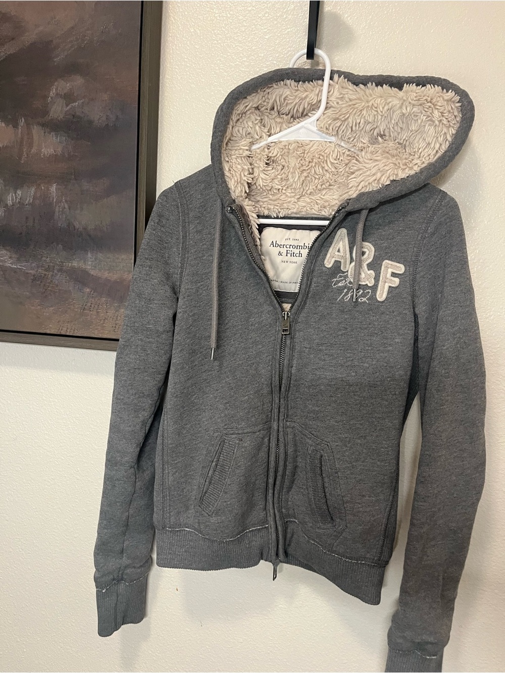 Y2K Abercrombie & Fitch  Gray Sherpa-Lined Hoodie